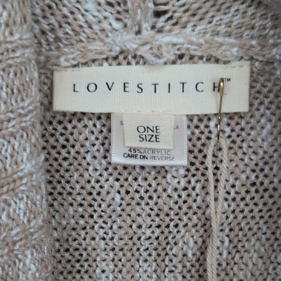 NWT Love Stitch Knitted Draped Lapel Open Cardigan in Tan / White - One Size - Picture 2 of 7